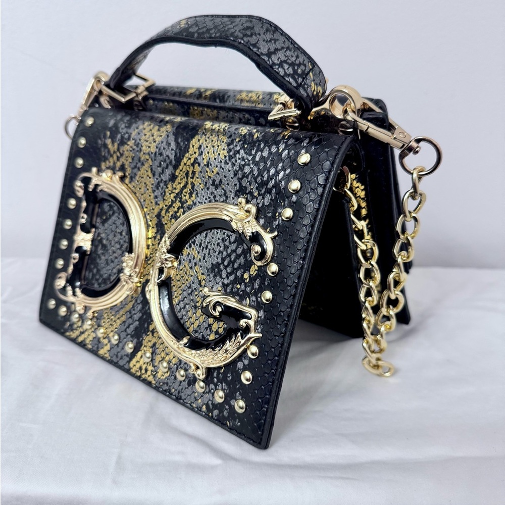 Luxury Black and Gold Designer Handbag Double Sided